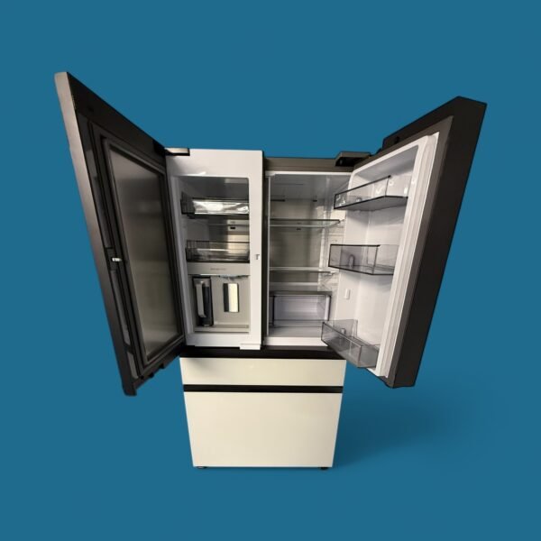 Bespoke 23 cu. ft. Counter Depth 4-Door French Door Smart Refrigerator in White Glass with Beverage Center