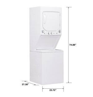 GE Appliances GE Unitized Spacemaker® 2.3 cu. ft. Capacity Washer with Stainless Steel Basket and 4.4 cu. ft. Capacity Electric Dryer ^ GUD24ESSMWW