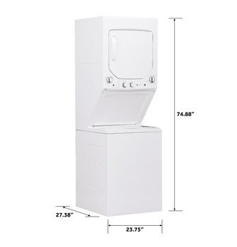 GE Appliances GE Unitized Spacemaker® 2.3 cu. ft. Capacity Washer with Stainless Steel Basket and 4.4 cu. ft. Capacity Electric Dryer ^ GUD24ESSMWW